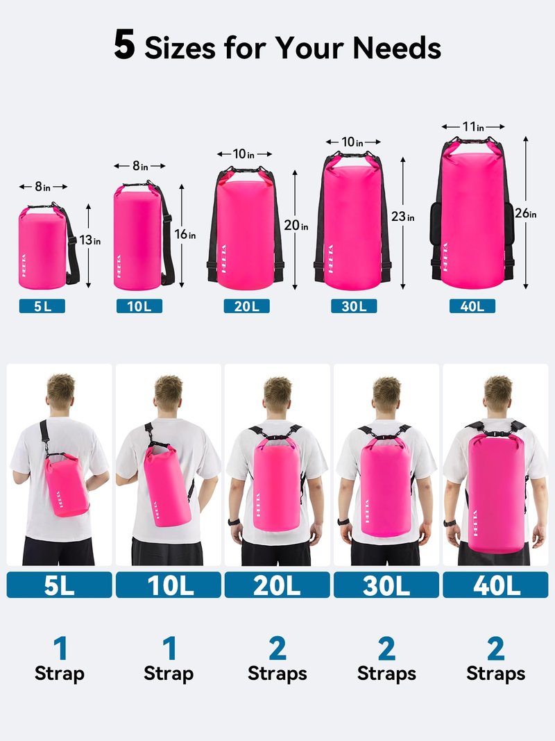 HEETA Waterproof Dry Bag for Women Men, Roll Top Lightweight Dry Storage Bag Backpack with Emergency Whistle for Travel, Kayaking, Boating, Camping, Beach, Cruise Ship Essentials (Rose Red, 5L)