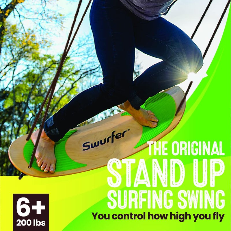 Swurfer Stand Up TreeSkate Outdoor Swing - Tree Swing for Kids with Adjustable Handles, Kids Outdoor Play Equipment, Durable, Weatherproof, Easy Installation, Holds Up to 200 lbs, Ages 6+