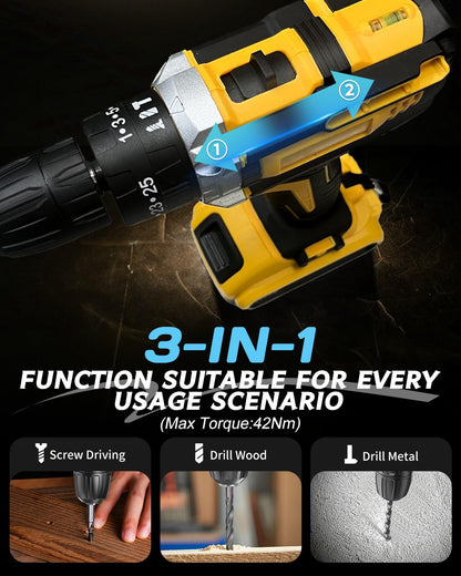 Maxesla 99PCS Cordless Drill Set 21V, 25+3 Torque Combi Drill with 2.0AH Battery, 42N.m Max Electric Screwdriver Kit, 2 Variable Speed, LED Work Light, Home and Garden DIY Project Kit