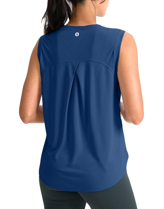 SANTINY Women's Sleeveless Workout Tops Breathable Lightweight Active Tennis Yoga Shirts Athletic Running Tank Tops for Women (Blue_S)
