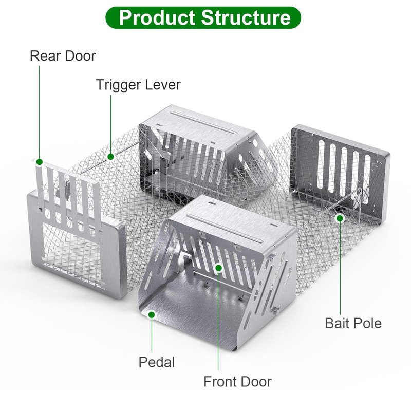 Humane Live Animal Cage Trap, Automatic Continuous Live Animal Cage Trap that Work for Indoor/Outdoor,Easy to Catch & Releasefor Mice,Voles,Small Rodents,Reusable Live Trap Cage,Galvanized Iron