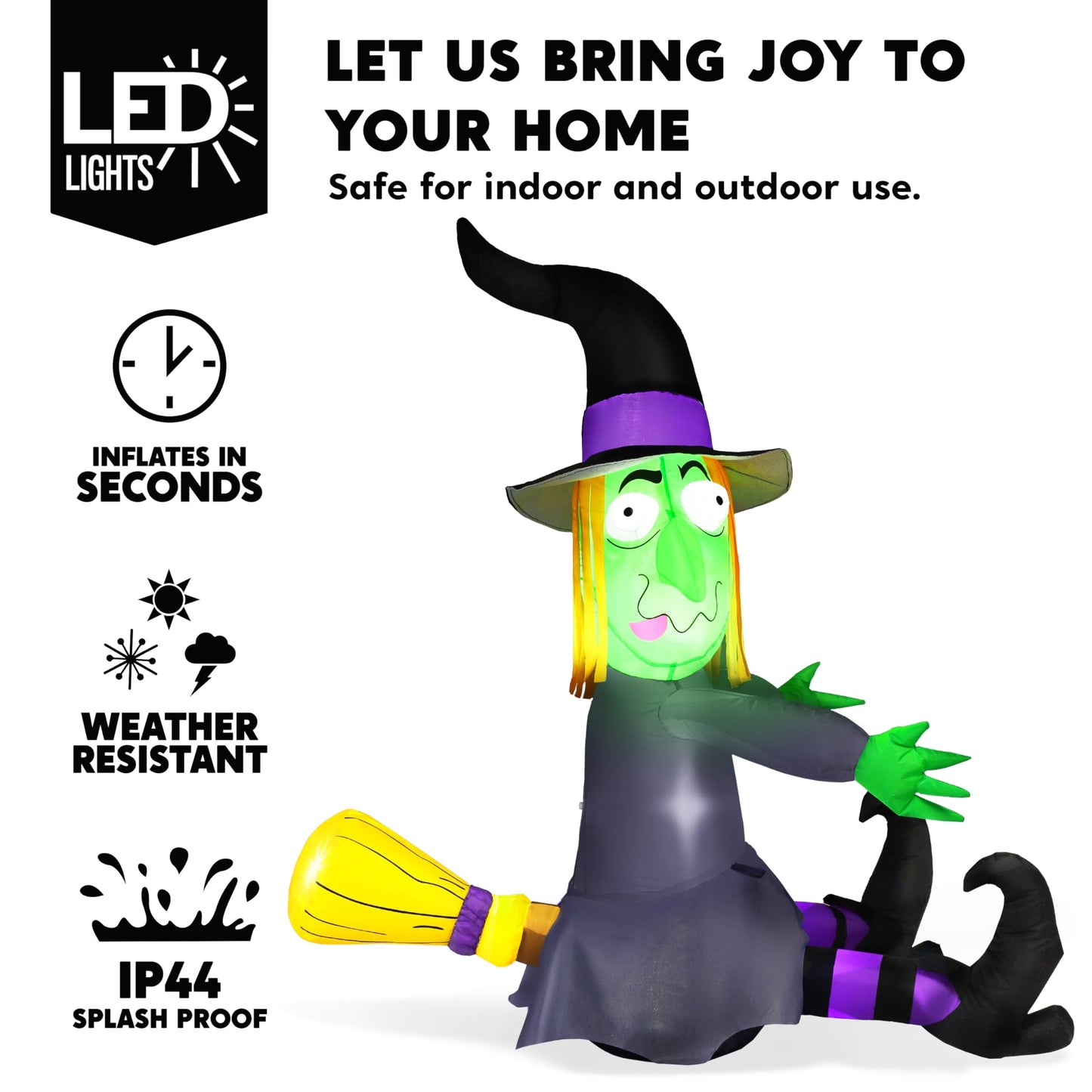 Joiedomi 4FT Halloween Inflatable Witch with Build-in LED Lights - Outdoor Blow Up Decor for Yard, Trees & Parties | Witch Decorations, Waterproof Halloween Inflatables Outdoor, Blow Up Yard Decor