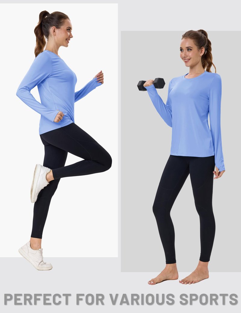 MAGCOMSEN Rash Guard Long Sleeve Shirt for Women Quick Dry UPF 80 Workout Running Swim Athletic Summer Light Blue Tops L