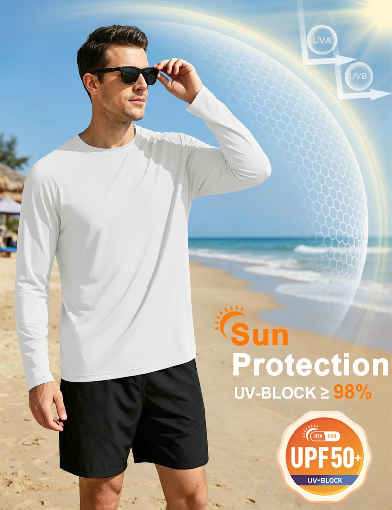 MAGCOMSEN 2 Pack Men's Long Sleeve Shirts Sun Protection UPF 50+ UV SPF Dry Fit T-Shirt for Swim Athletic White L