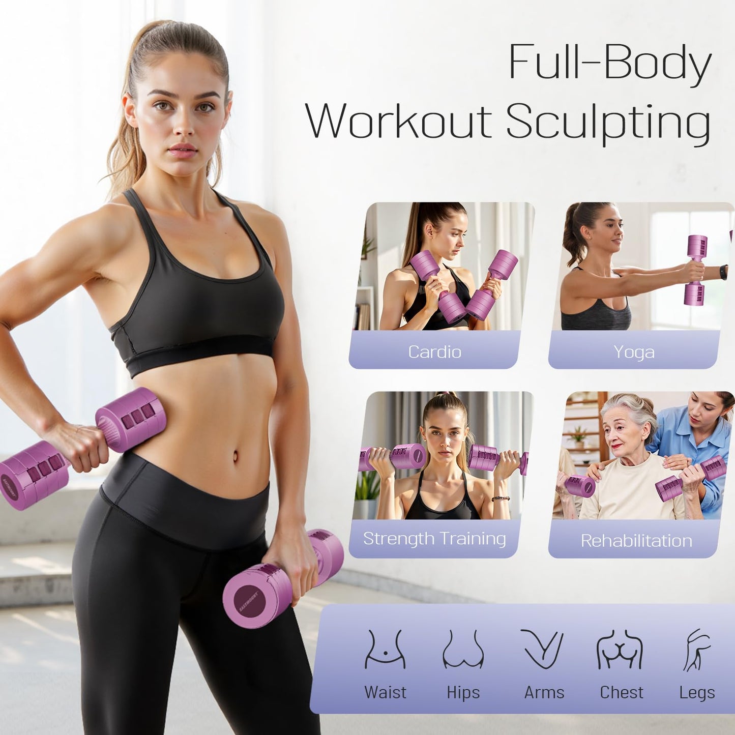 EAST MOUNT Adjustable Dumbbells 5 lb Dumbbells Set of 2 / Pair 10 lb Total Free Weights 6 in 1 Women Hand Weights for Home,Office,Gym Exercise Training 2lb 3lb 4lb 5lb Fast Adjust