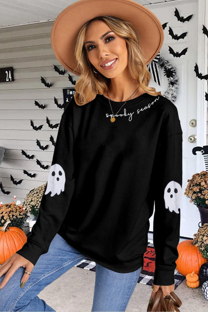 HEBBE Spooky Season Sweatshirts Halloween Ghost Sweatshirt Women - Halloween Graphic Crewneck Tops Casual Sweater