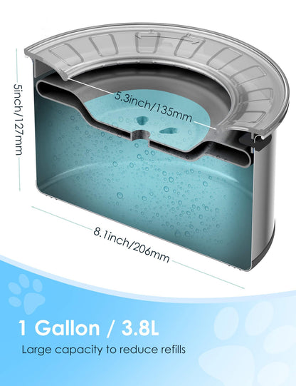 Heouvo 1 Gallon Large Dog Water Bowl No Spill,【Anti Digging Lid & Rubber Bottom】 Spill Proof Dog Bowl, Anti Splash Mess Dripless Slow Drinking Stainless Steel Water for Sloppy Messy Drinkers Car