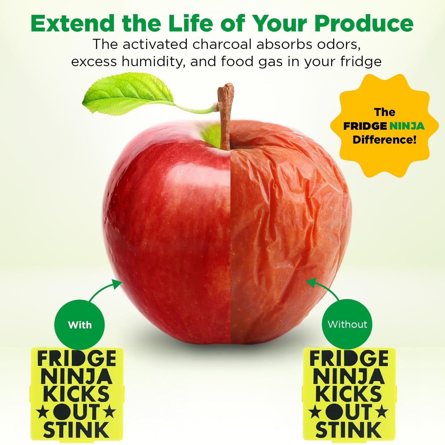 Fridge Ninja Compact Fridge Deodorizer (2 Pack) - More Effective Than Baking Soda - Compact Size Refrigerator Deodorizer Made of Activated Carbon