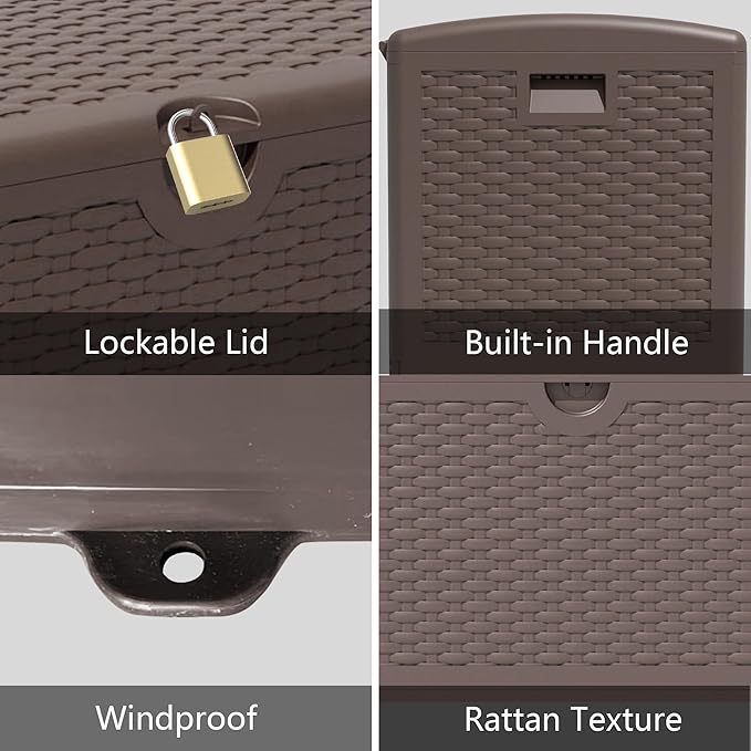 Upgrade 80 Gallon Waterproof Large Resin Deck Box Indoor/Outdoor Lockable Storage Container and Seating for Garden, Pool, and Patio (80 Pro Gallon, Brown)