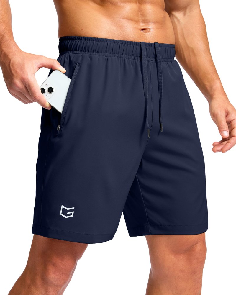 Men's Athletic Running Shorts with Zipper Pockets Quick Dry 7"/ 5"/ 9" Workout Gym Shorts for Basketball Hiking(Navy,7XS)