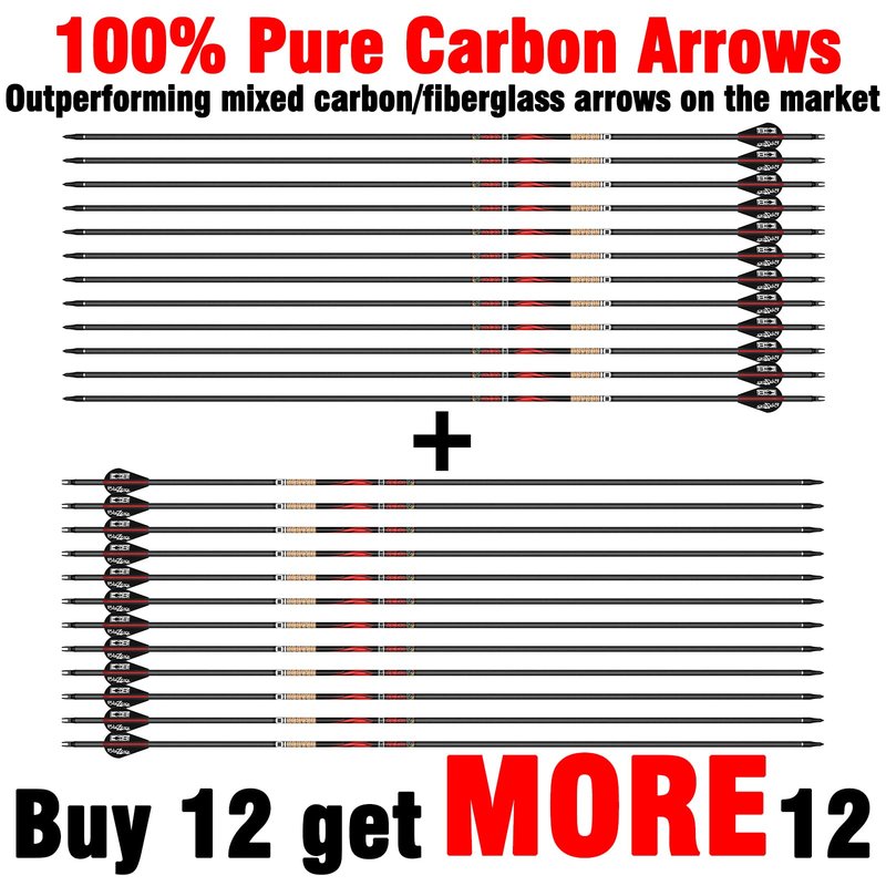 sanlida Dragon 8 100% Pure Carbon Hunting Arrows, 32" Ready-to-Shoot Arrows with Inserts, ±0.006" Straightness, 10-Spine Options, for Compound & Recurve Bows, 12 Pack (410 Spine)