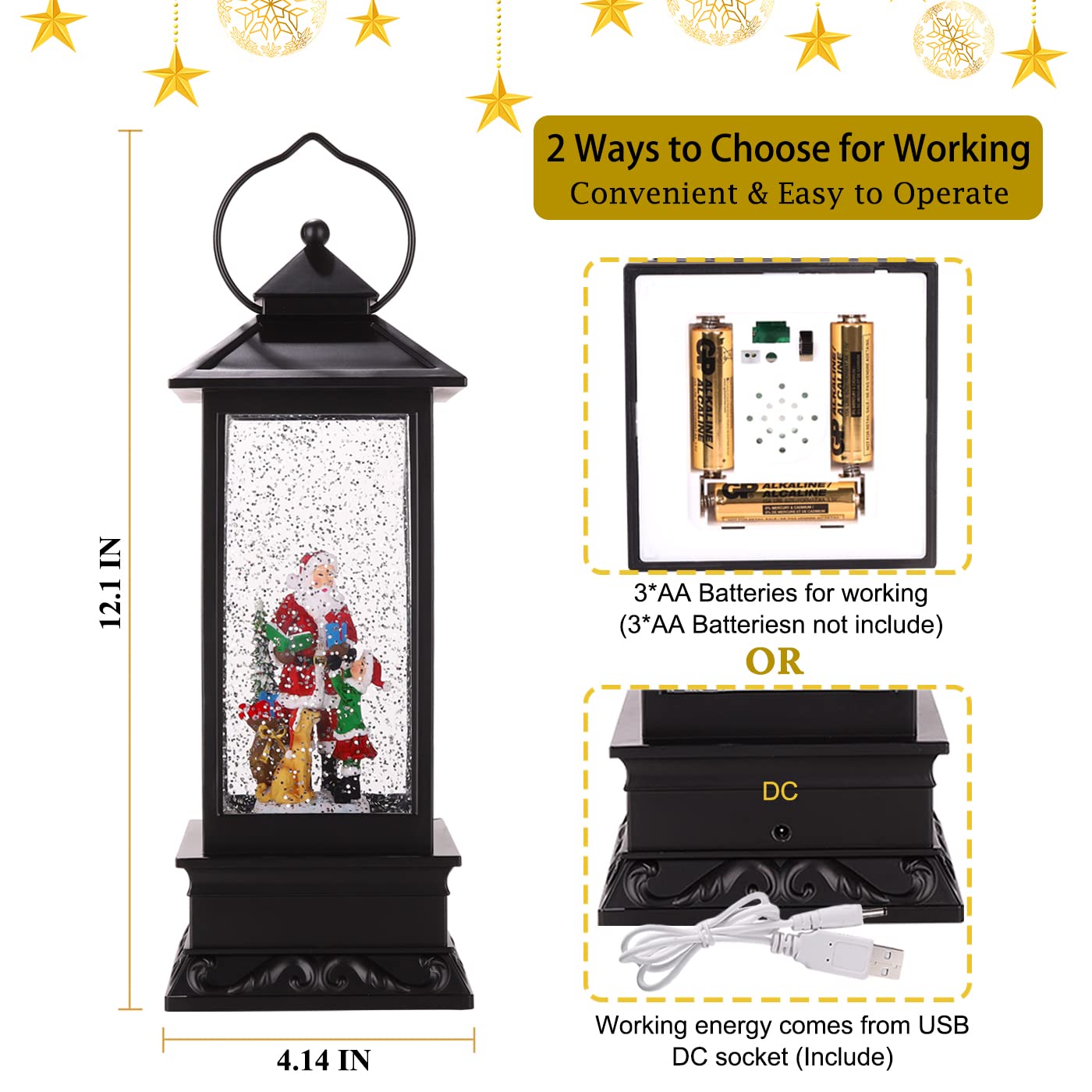 Snow Globe Christmas Decorations Musical Snow Globe Lantern, Christmas Table Lantern Caroler Lighted Water Lanterns USB & Battery Operated, Christma Decor Indoor and Xmas Gifts