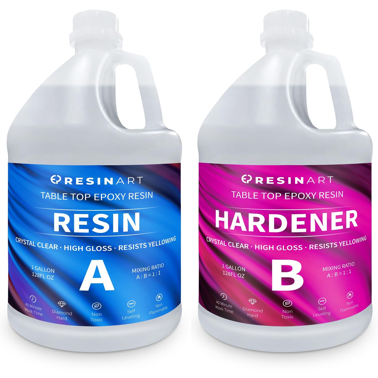 Epoxy Resin 2 Gallon Kit, Crystal Clear Epoxy Resin High Gloss, Easy Mix 1:1 Bubbles Free Art Resin for Coating and Casting, Countertop, Table Top, River Tables, Jewelry, Craft DIY, Molds