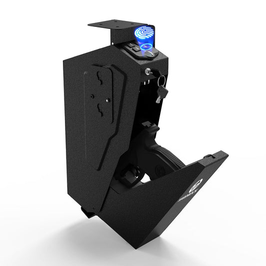HARDROCK Gun Safe for Pistols, Biometric Wall Mounted Handgun Safe Box for Desk, Bedside,Truck，Drop Down Quick Access Security Safe with Fingerprint Keypad Lock for Home nightstand