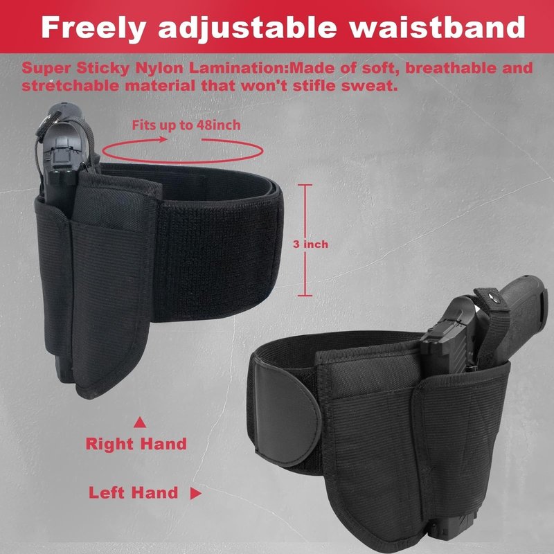Belly Band Holster for Concealed Carry - Gun Holster for Men & Women, Ambidextrous Design, Double Mag Pouch for Most Pistols and Revolvers