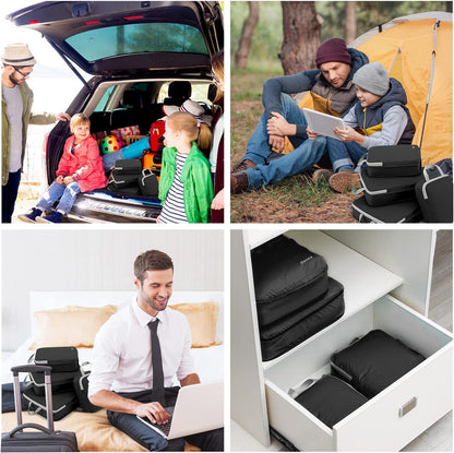 Gonex Compression Packing Cubes, 4pcs Expandable Storage Travel Luggage Bags Organizers(Black)
