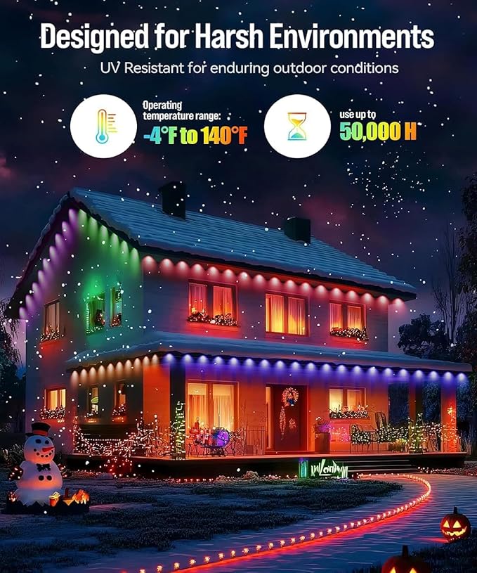 100ft Permanent Outdoor Lights for House, 2025 Smart RGB LED Outside Lights with Remote Control, IP67 Waterproof Eternity Eaves Lighting for Christmas, Halloween, Holiday, Party, Daily