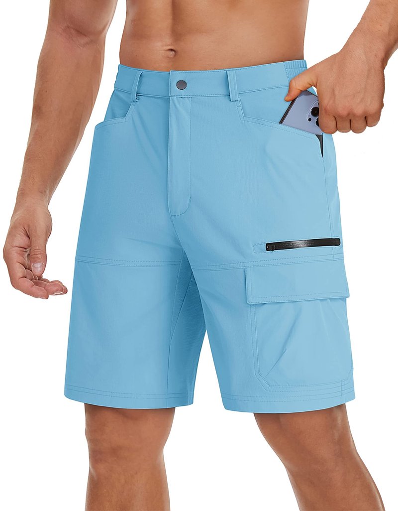 TACVASEN Mens 10" Hiking Shorts Golf Outdoor Lightweight Quick Dry Summer Casual Dress Fishing Shorts with Zipper Pockets Sky Blue 34