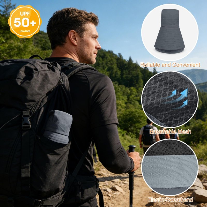 Sun Hat for Men Women UV Protection Wide Brim Fishing Hats Breathable UPF 50+ Waterproof Boonie Bucket Hats Beach Safari Hiking Garden Dark Grey