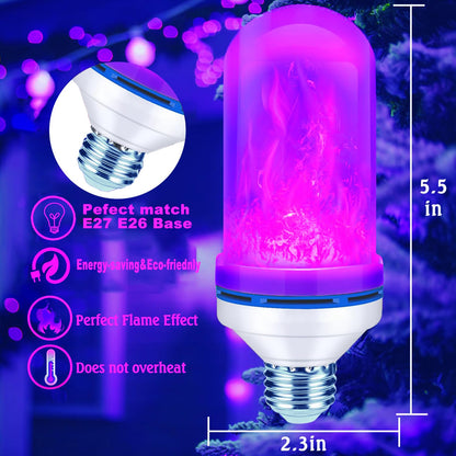 Upgraded LED Purple Flame Light Bulbs, 4-Mode Flickering Light Bulbs with Gravity Sensor, E26 Fire Light Bulb for Porch Party Patio Home Halloween Christmas Indoor Outdoor (Purple, 1)