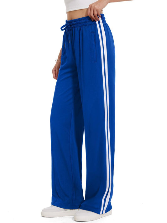 Tapata Tall Women's 34" Inseam Active Track Pants Striped Loose Fit Running Sporty Bottoms Travel Athletic Jogging, Blue, M