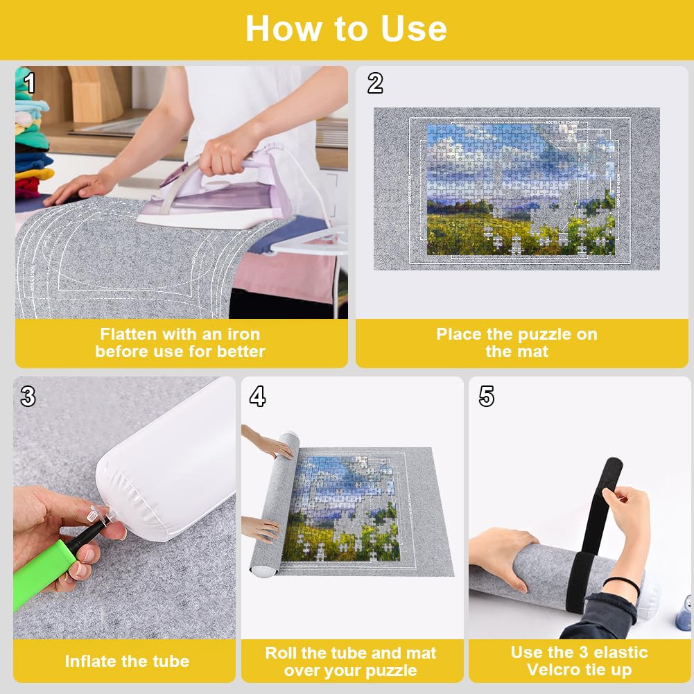 Ainiv Jigsaw Puzzle Mat Roll Up 1500 Pieces, 46" x 26" Portable Felt Puzzles Board with Travel Storage Bag, Jigsaw Saver Pad Keeper for Adults Teens, Gray