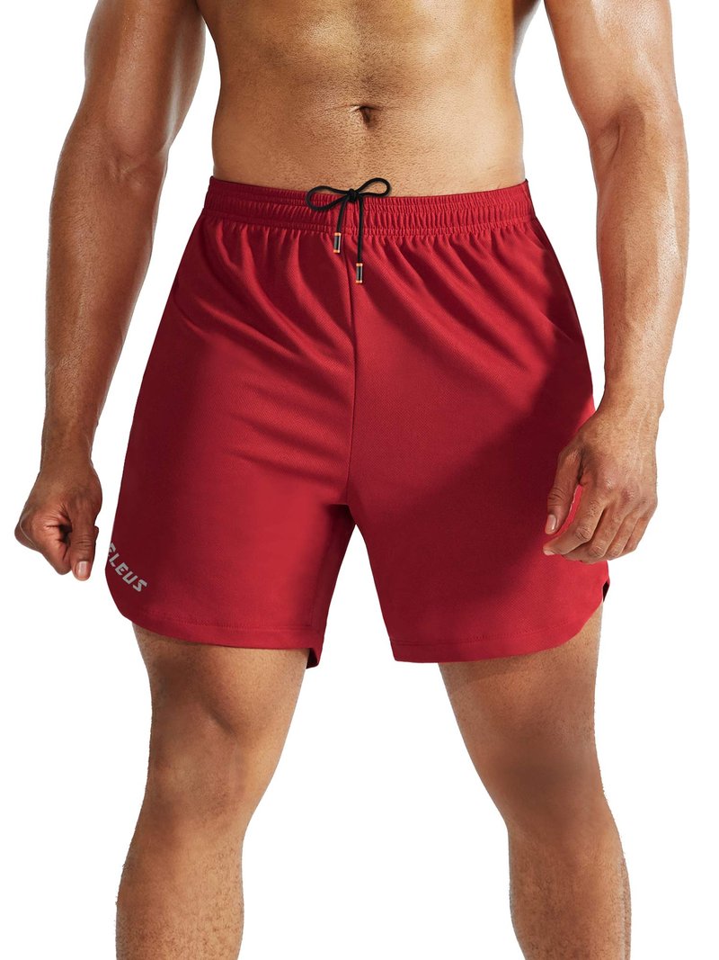 NELEUS Men's 2 in 1 Running Shorts with Liner,Dry Fit Workout Shorts with Pockets,6070,2 Pack,Black/Red,US L,EU XL