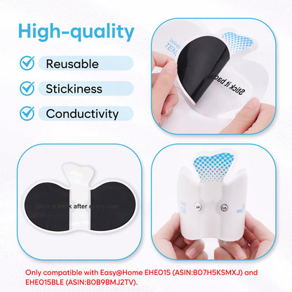 EASY@HOME Adhesive Electrode Pads: 4-Pack, 6.5" x 3", Reusable - Upgraded Conductive Area ETP015B