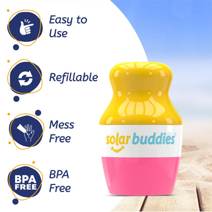 Bag Bundle Set For Solar Buddies Refillable Roll On Sunscreen Suncream Applicator Bag Bundle With Applicator Carabina Clip For Families, Kids, Adults, Travel Set (Green) (Pink Bag Set)