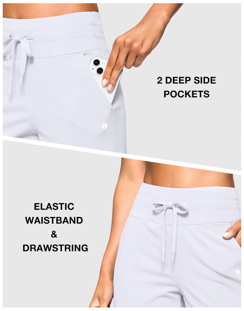 SANTINY Women's Bermuda Long Shorts with Pockets Drawstring High Waisted Athletic Knee Length Shorts for Women Workout