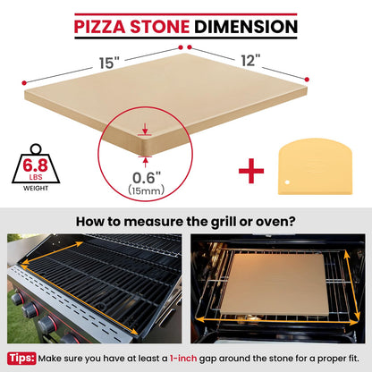Unicook Pizza Stone, Cordierite Baking Stone for Oven and BBQ, Grilling Pizza Plate, Ideal for Making Bread, Cookies and More, Thermal Shock Resistant, Durable and Safe, Rectangular, 38 x 30 cm