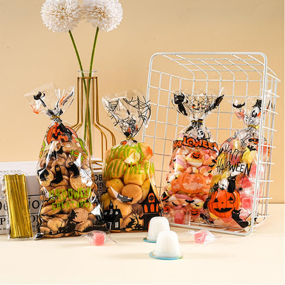 ONFAON Halloween Cellophane Treat Bags, 180pcs Halloween Trick or Treat Goody Gags with 200pcs Twists for Snacks Cookies Packing, Goodie Bags Party Supplies (10.8 * 4.9in)