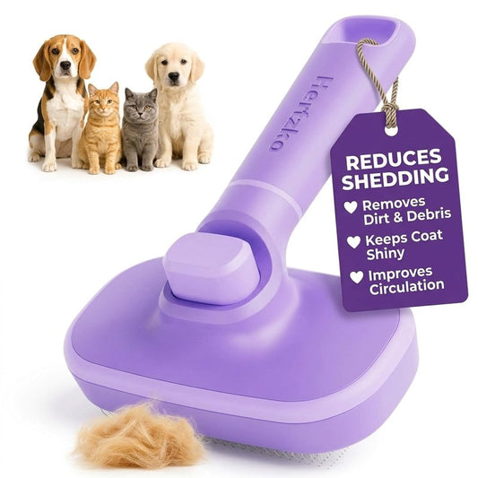 Hertzko Self Cleaning Slicker Brush for Dogs and Cats - Pet Hair Brush for Shedding Long and Short Hair - Easy Clean Retractable Bristles - Cat and Dog Grooming Tool - Purple