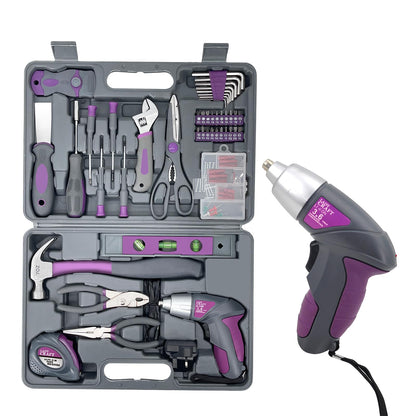 Werktough Pink Tool Kit 44PCS 4V Electric Screwdriver Ladies Tool Kit Set DIY Home Repair Set Toolbox Hand Tool Kit Storage Case Gift Set