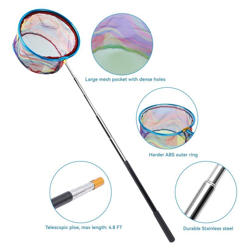 Autokcan 2PCS Fishing Net with Bucket, Retractable Fishing Landing Net, Collapsible Youth Sand Bucket, Youth Fish Butterfly Catching for Freshwater Saltwater Outdoor Activities