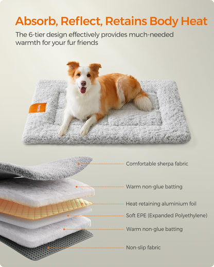 Feandrea Warm Dog Cat Bed, Dog Mattress for Crate, Pet Blanket for Dogs and Cats, 90 x 65 cm, L, Machine Washable Dryer Friendly, Non Slip, Dove Grey PPB002G01