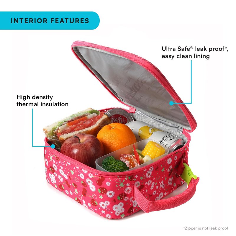 Arctic Zone Kids Lunch Box Combo with Gel Ice Pack and Sandwich Container, Insulated Bag for Travel Lunch, Sensory Fidget Handle, Very Berry Cherry