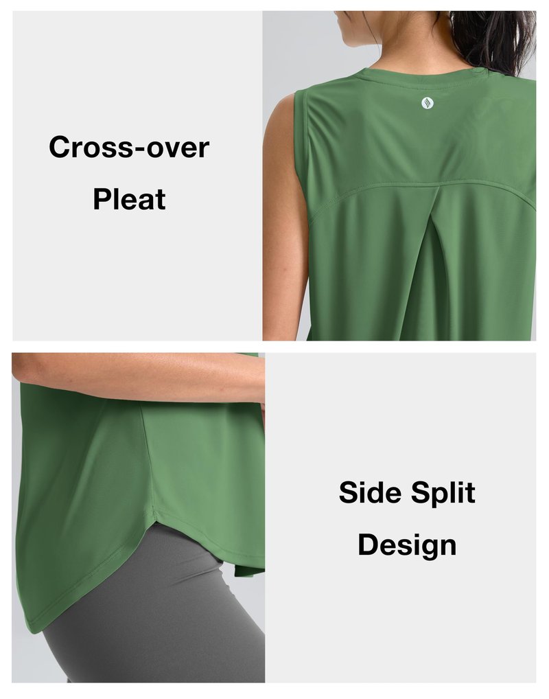 SANTINY Women's Sleeveless Workout Tops Breathable Lightweight Active Tennis Yoga Shirts Athletic Running Tank Tops for Women (Green_XXL)