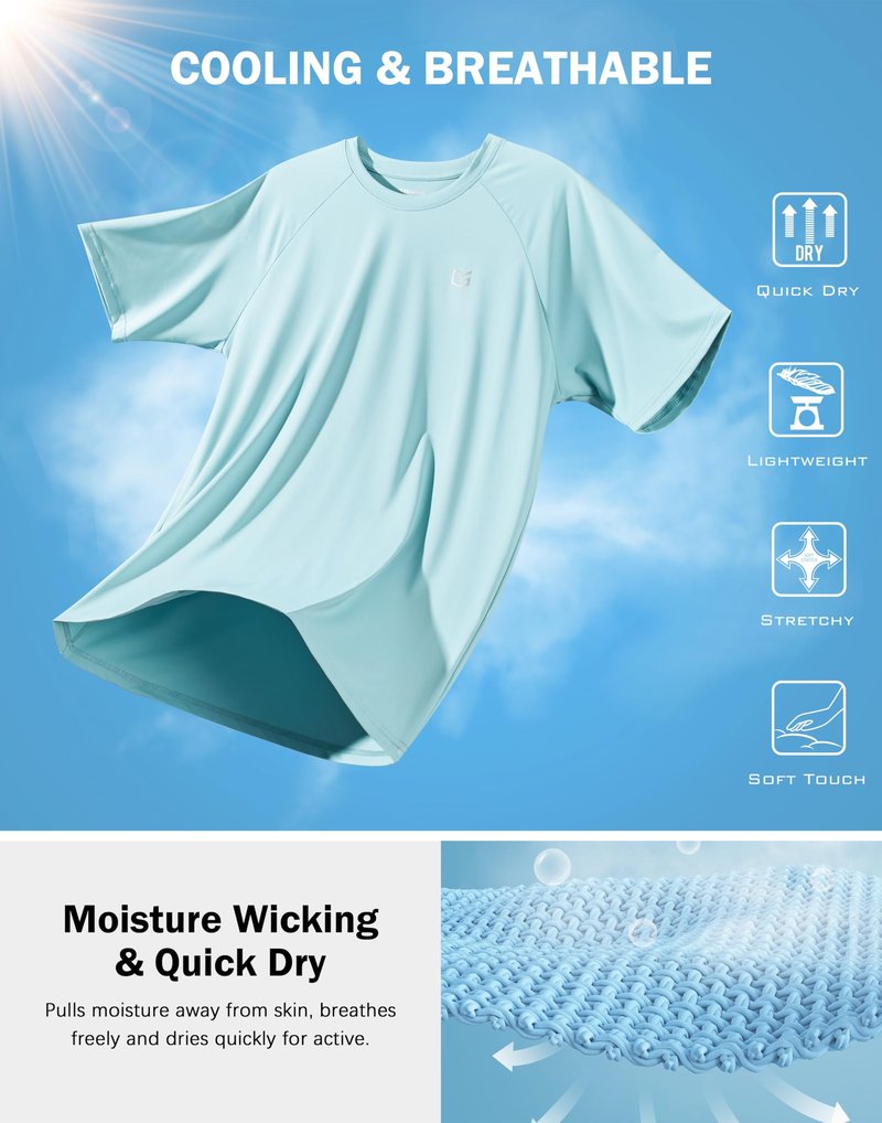 G Gradual Men's Athletic Workout T-Shirts Moisture Wicking Cooling Running Shirts Short Sleeve Performance Tee for Gym Tennis(Light Blue,4XL)