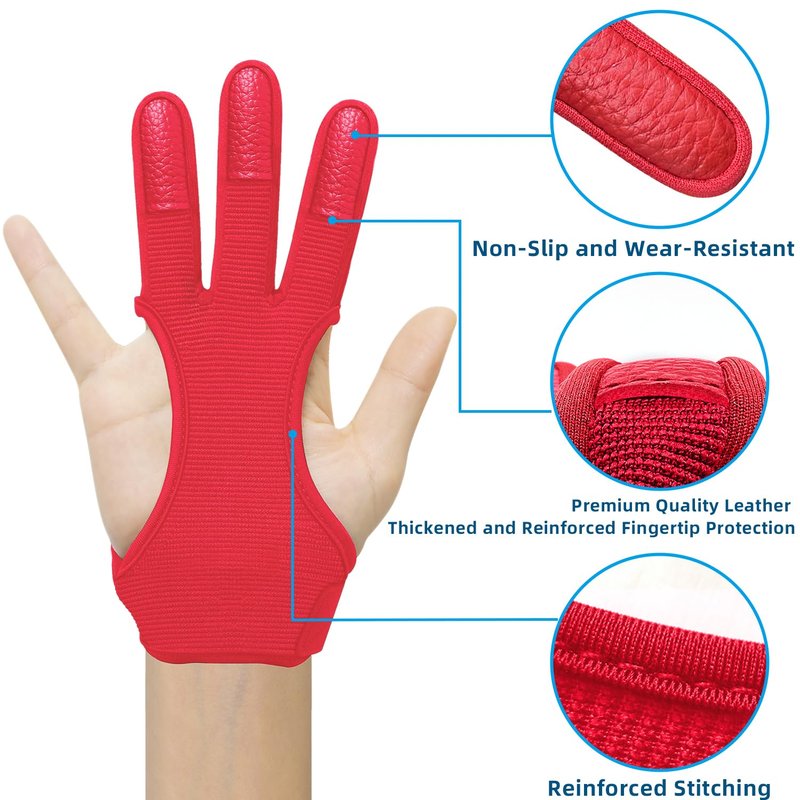 Seektop Archery Gloves Shooting Hunting Leather Three Finger Protector for Youth Adult Beginner (Red, S)