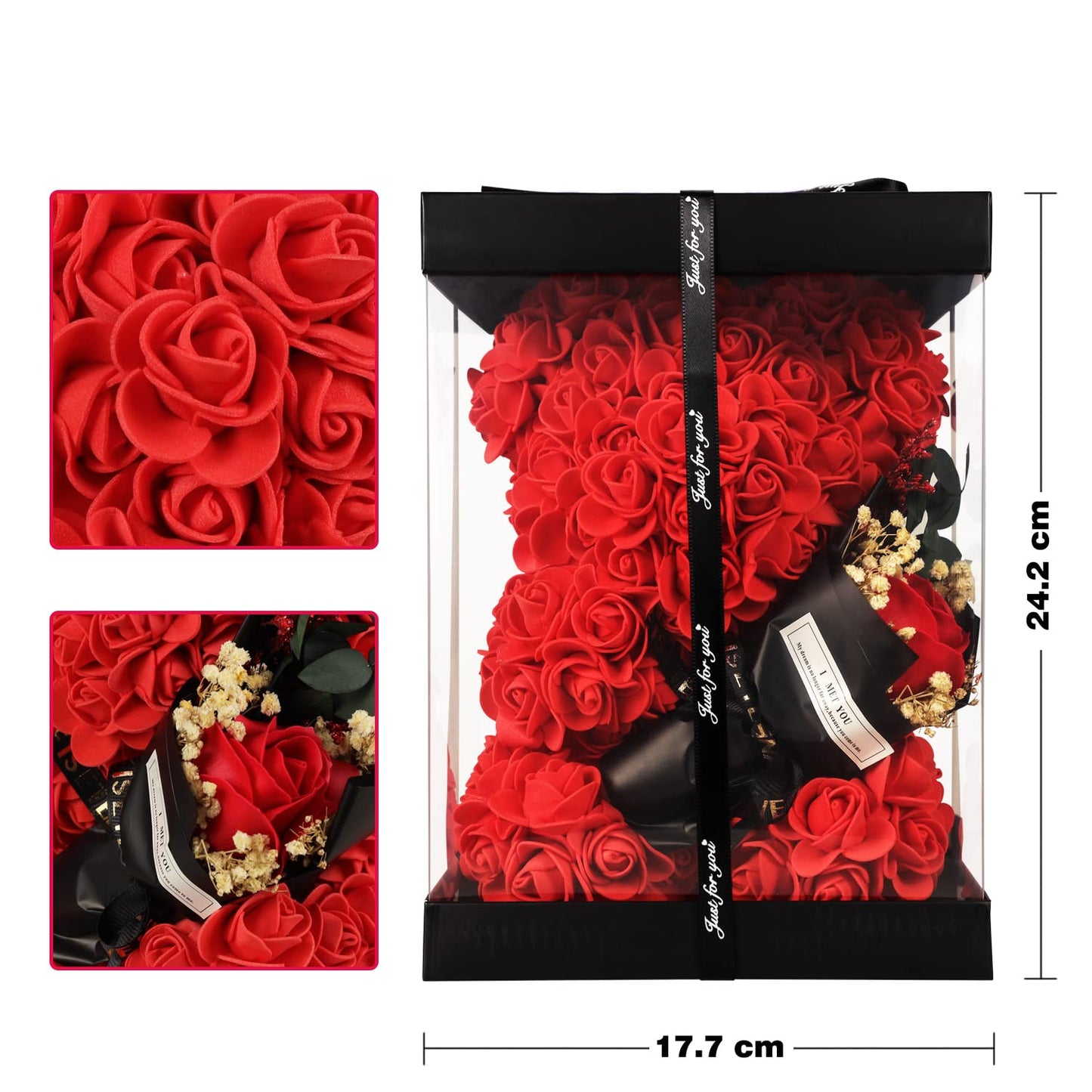 Valentines Day Gifts for Her Rose Bear for Women, Artificial Rose Teddy Bear Birthday Bouquet, Mother's Day Rose Gift, Perfect for Wife, Mom, Grandma (Rose Red)