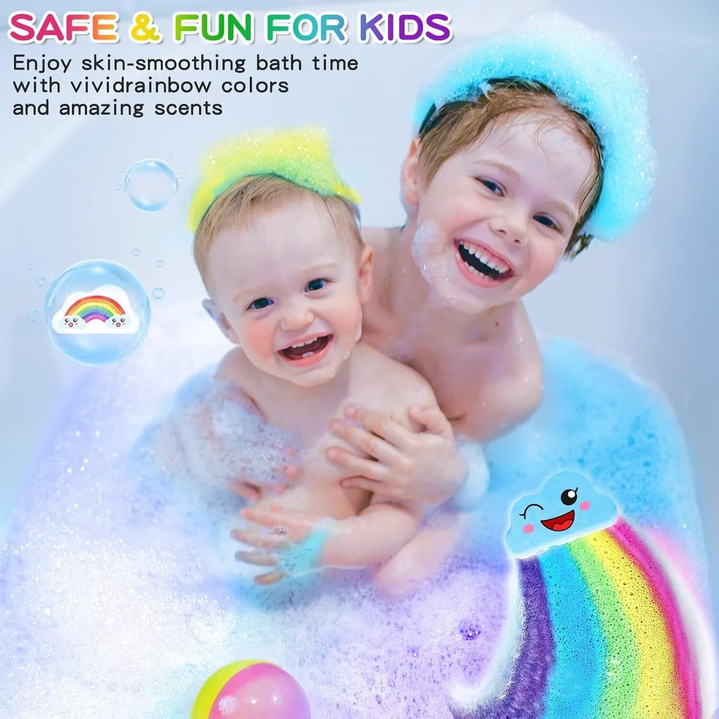Rainbow Bath Bombs Gift Set, Handmade Organic 4 Pcs Bath Bombs for Kids Girls, Natural Kid Bubble Bath Fizzy, Stocking Stuffers for Kids, Christmas Gifts for Kid Women