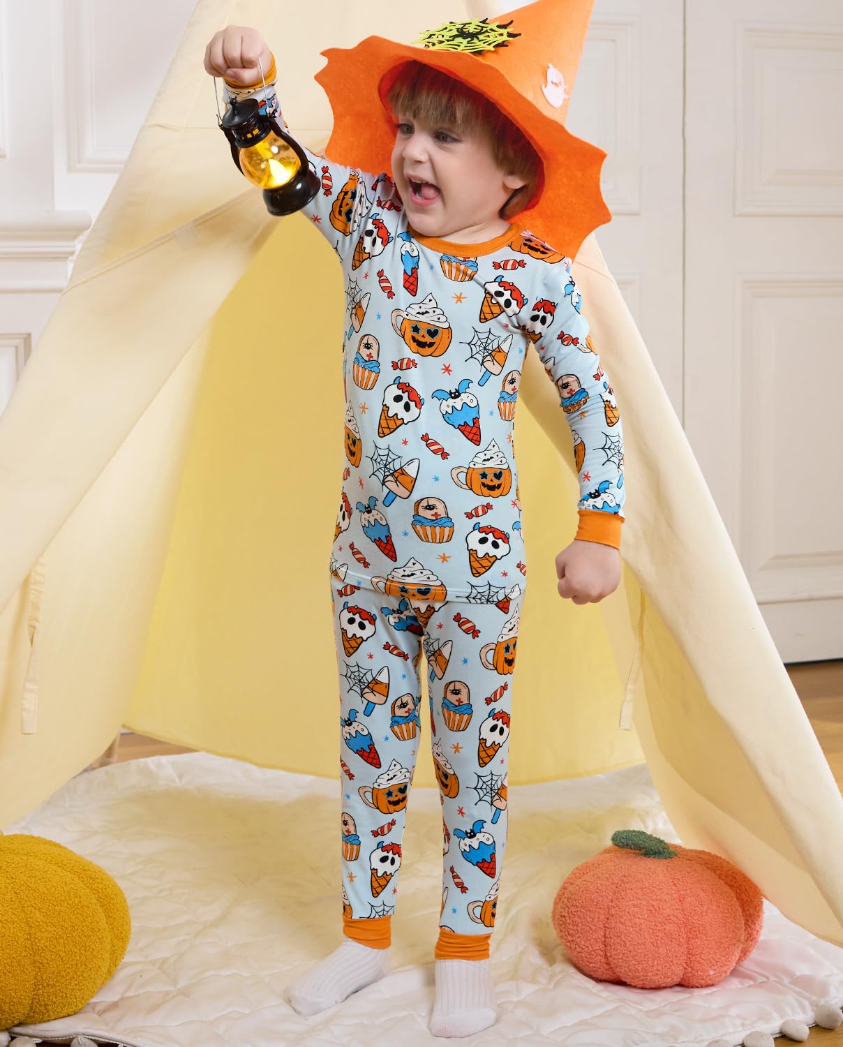 Bamboo Viscose Toddler Halloween Pajamas Boys Girls Kids Baby 2pcs Long-Sleeve Pyjamas Set 5-6Y Snug fit Sleepwear Pjs