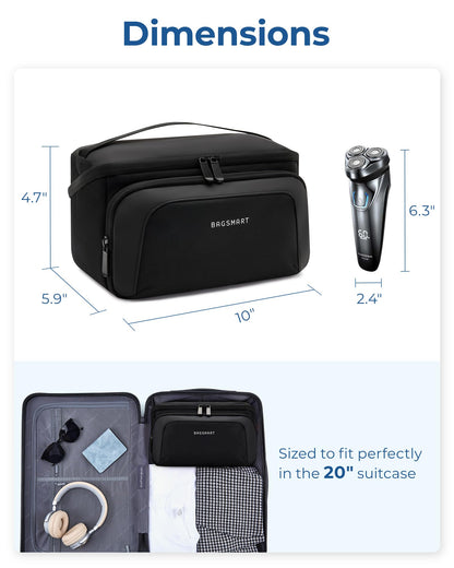 BAGSMART Toiletry Bag for Men, Wide Opening Travel Bag for Toiletries, Dopp Kit Water Resistant Shaving Hygiene Bag for Bathroom Shower, Toiletries Accessories,Travel Essentials-Black