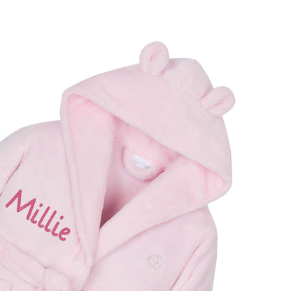 Gembroidery Personalised Baby Bathrobe Hooded Fleece Dressing Gown Super Soft Gifts Bath Robe For Boys Girls Cute Teddy Ears (0-6 Pink)