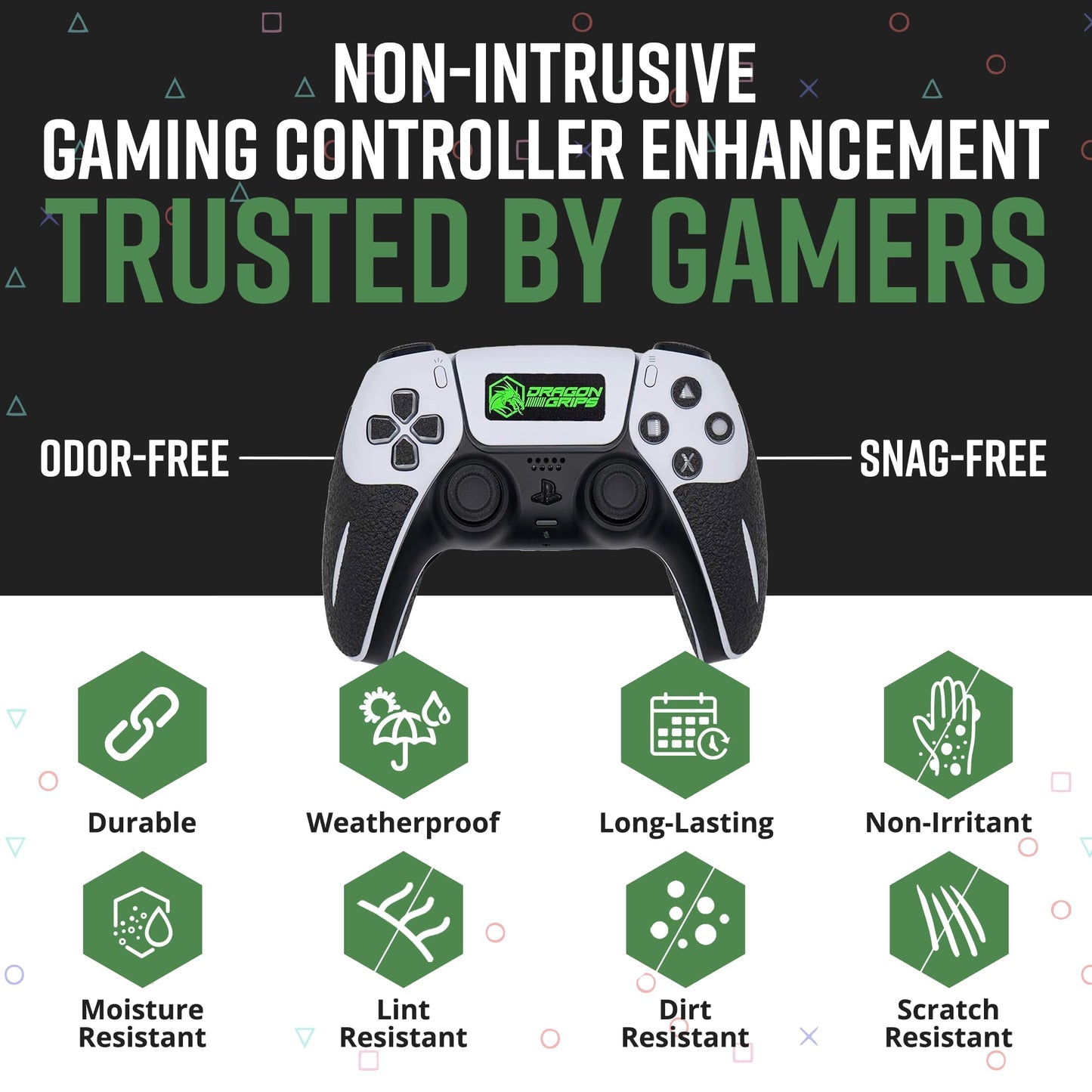 Dragon Grips PS5 Controller Grip, 22 Pcs Black Textured Non-Slip Rubber PS5 Controller Grips Stickers, Perfectly Fit to Any Handles, Trigger Buttons & D-pad, Sweat Resistant to Enhance Gaming Control