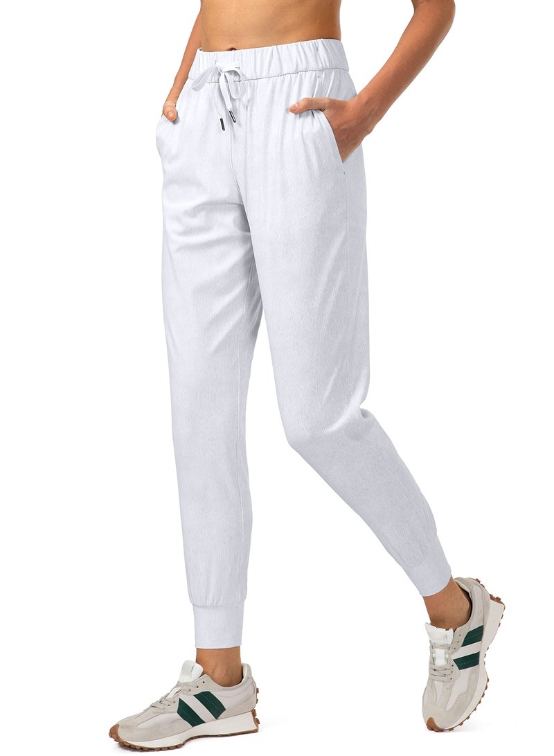 SANTINY Women's Joggers Pants Pockets Drawstring Running Sweatpants for Women Lounge Workout Jogging(Heather White_M)