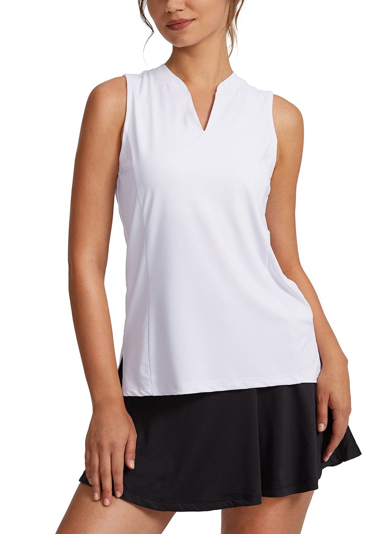 Obla Women's Sleeveless Golf Shirt V-Neck Lightweight Quick Dry Tennis Tank Tops Polo Shirts for Women(A White_L)