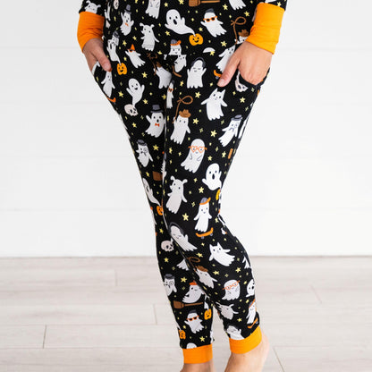 Little Sleepies Women's Halloween Pajama Bottoms, Jogger-Style PJ Pants, Viscose from Bamboo Pajamas, Family Matching Outfits, Friendly Ghosts, XL