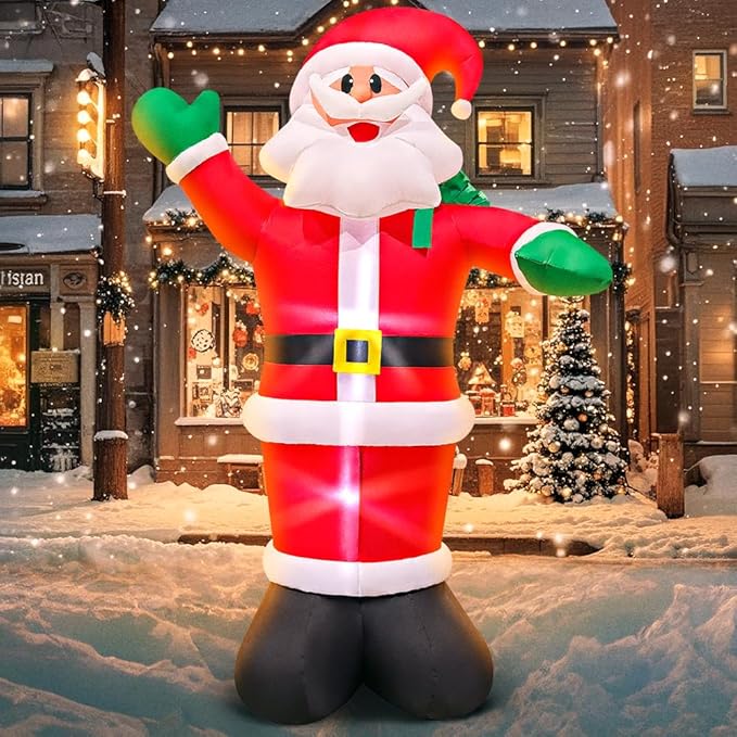 6FT Inflatable Santa, Christmas Inflatable Santa Claus with Gift Bag, Santa Blow up Yard Decorations Built-in LED Lights Party Lawn Holiday Xmas Winter Outdoor Décor